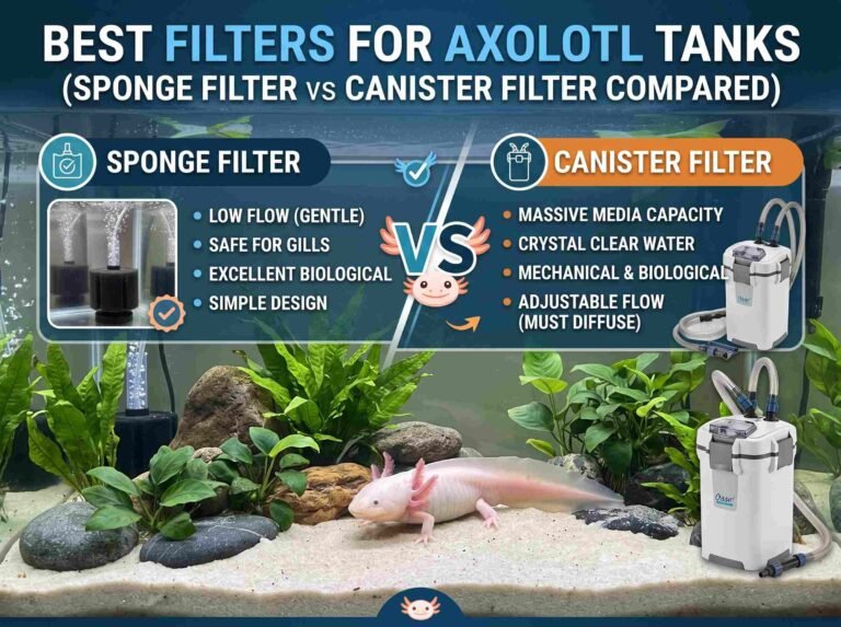 Best Filters for Axolotl Tanks (Sponge Filter vs Canister Compared)