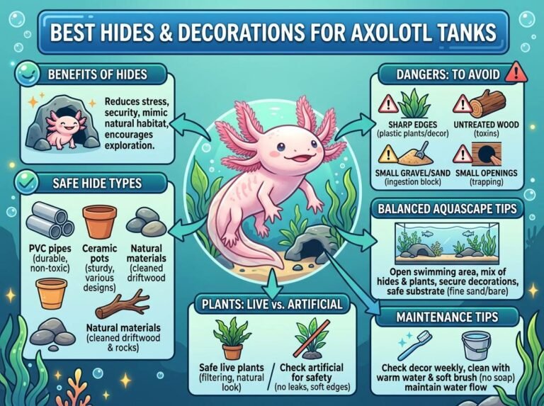 Best Hides and Decorations for Axolotl Tanks