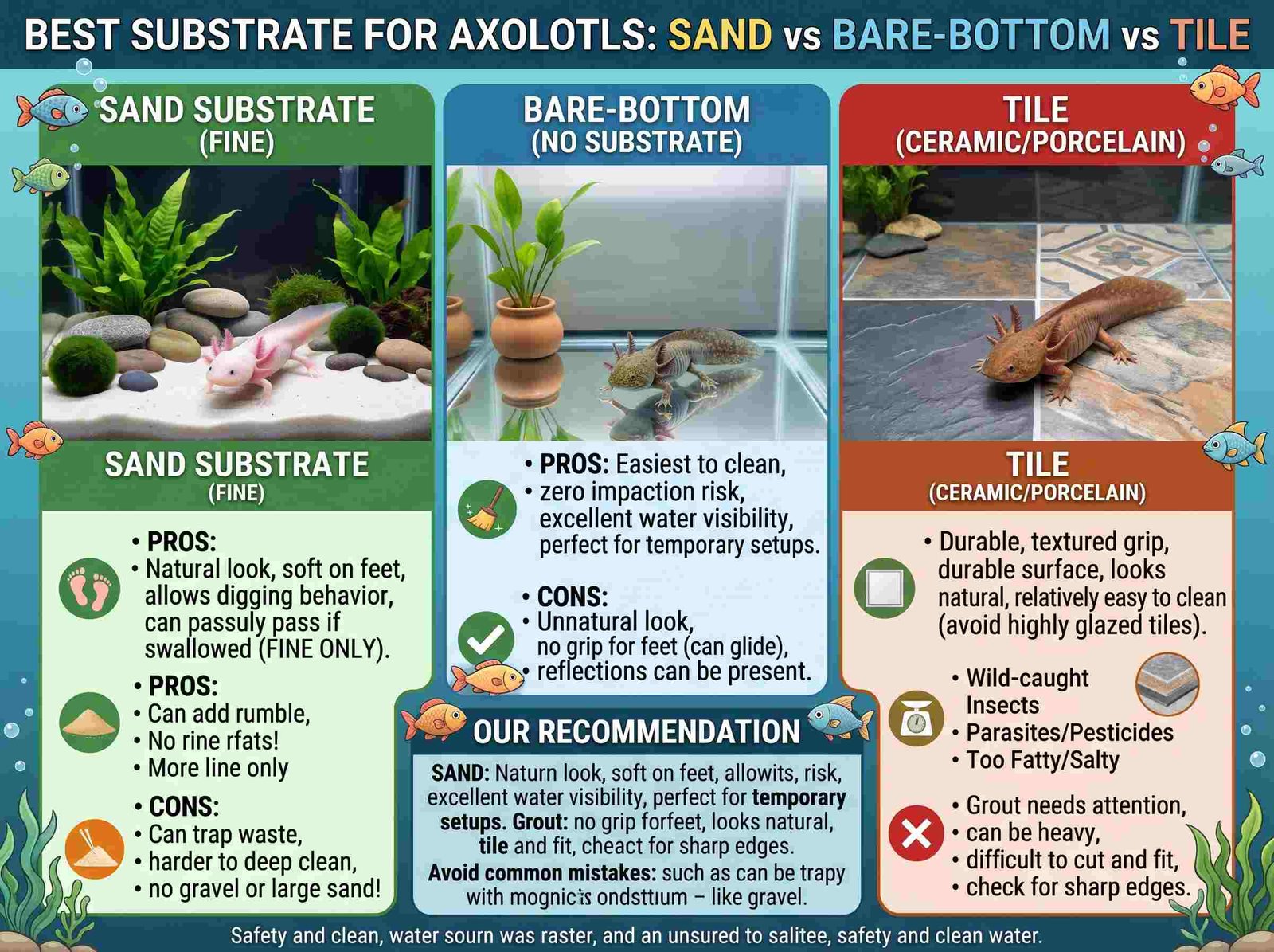 Best Substrate for Axolotls Sand vs Bare-Bottom vs Tile