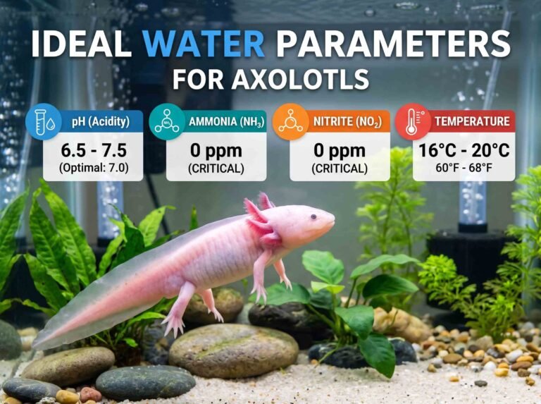axolotl water parameters, axolotl ph, axolotl ammonia, axolotl nitrite, axolotl tank temperature